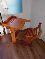 Vintage houten schoolbank met verstelbare stoel krijtbord, Ophalen of Verzenden