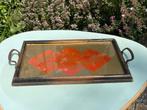Antiek Dienblad met Schildering achter Glas, Ophalen of Verzenden, Gebruikt, Rechthoekig, Hout