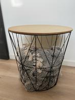 Bijzettafeltje zwart met houtenblad, 45 tot 60 cm, Minder dan 55 cm, Rond, Ophalen of Verzenden