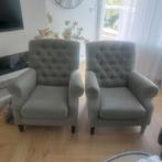Twee grijze fauteuils met knopen Rofra Home, Huis en Inrichting, Fauteuils, Hout, Klassiek, 75 tot 100 cm, Ophalen of Verzenden