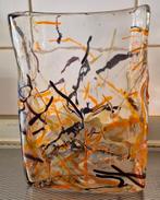 Rechthoekige glazen design vaas met sprinkles jaren 60/70., Ophalen of Verzenden