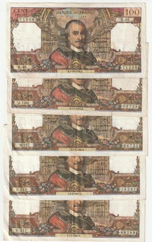 Frankrijk : 5 x 100 Franc 1964-65-66-67+68, Postzegels en Munten, Bankbiljetten | Europa | Niet-Eurobiljetten, Setje, Frankrijk