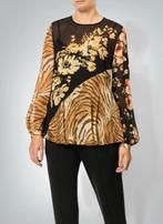 Twinset blouse / dubbel top zwart+beige/rode bloemen M 45779, Maat 38/40 (M), Twinset, Bruin, .