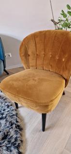 Okergeel velvet suède fauteuil, Huis en Inrichting, Ophalen, Zo goed als nieuw, 75 tot 100 cm