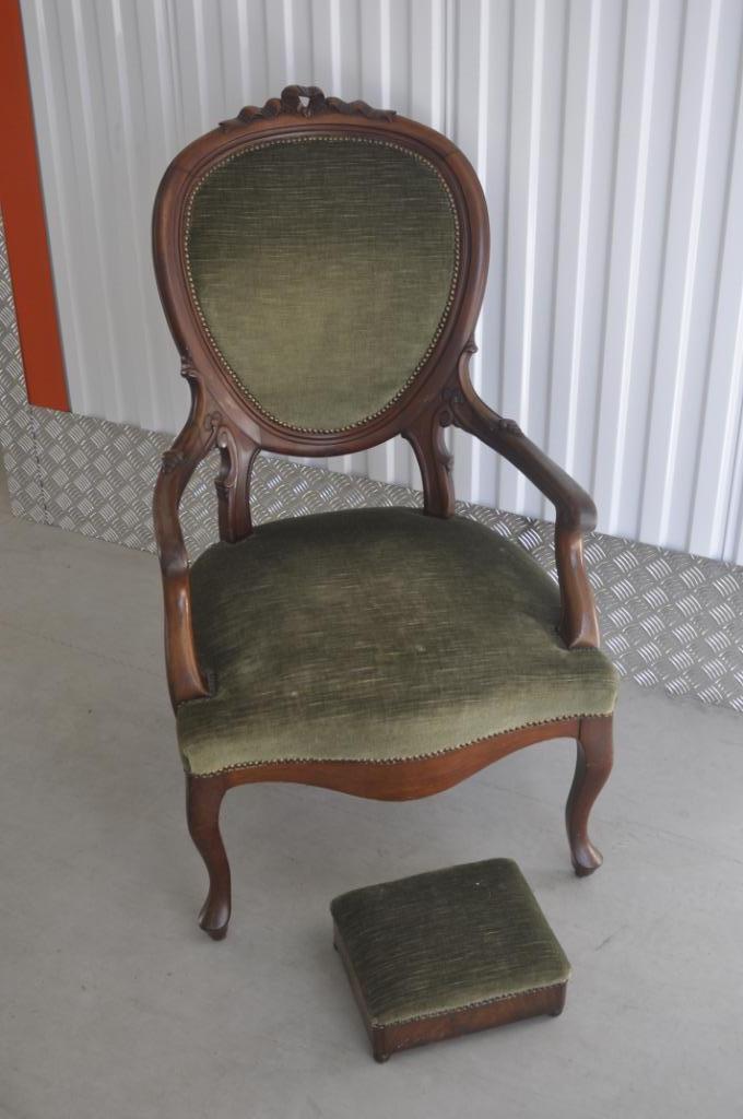 Antieke Victoriaanse stoel met groene bekleding, Antiek en Kunst, Antiek | Meubels | Stoelen en Banken, Ophalen