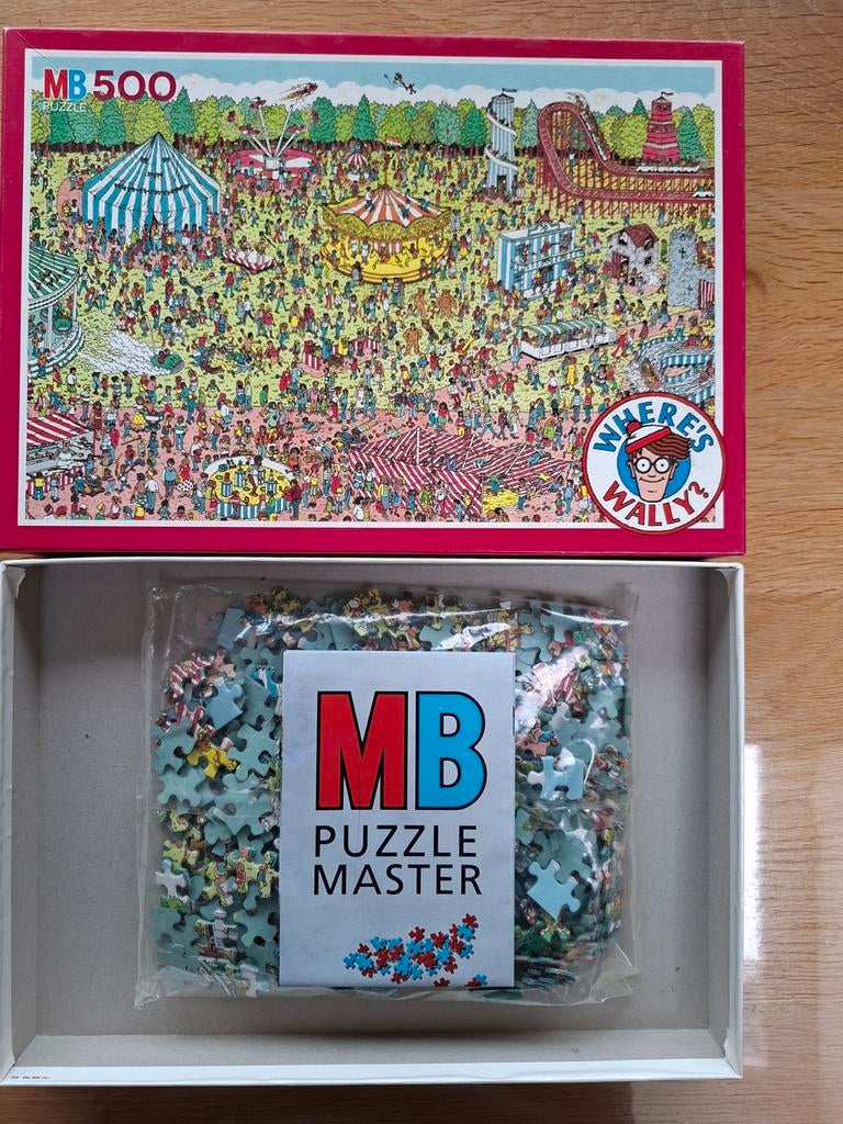 MB Puzzel Where’s Wally 500 stukjes  funfair., Ophalen, 500 t/m 1500 stukjes, Nieuw, Legpuzzel