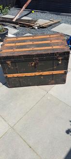 Vintage Militaire Hutkoffer met Houten Sleden, Gebruikt, 50 tot 100 cm, 50 tot 75 cm, Ophalen of Verzenden