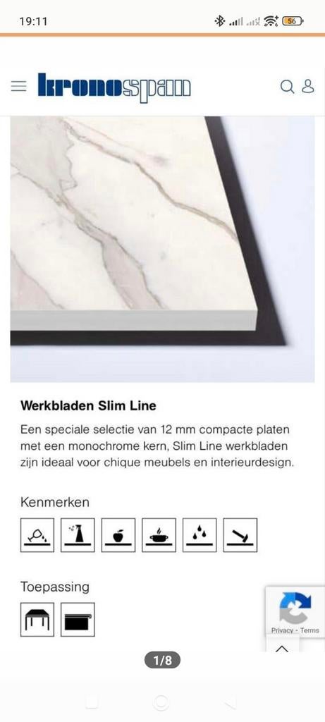HPL Plaat - Kronospan Slim Line werkbladen K023 SU Venato, Ophalen, Zo goed als nieuw, HPL, Minder dan 20 mm