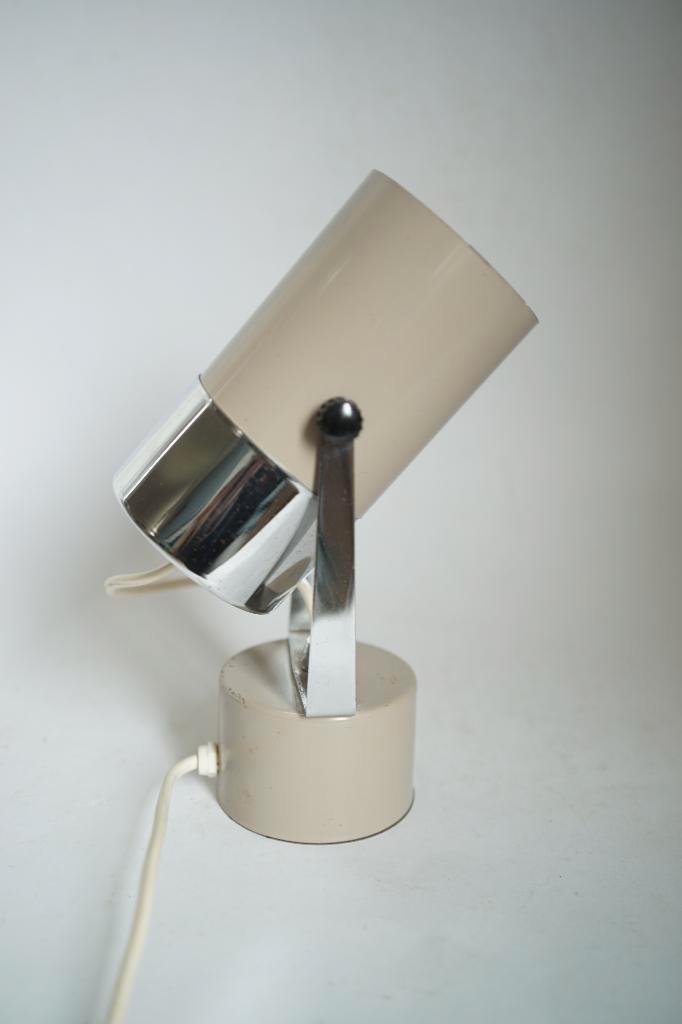 vintage cilindervormige tafellamp beige chroom spot '70, Huis en Inrichting, Lampen | Tafellampen, Gebruikt, Minder dan 50 cm