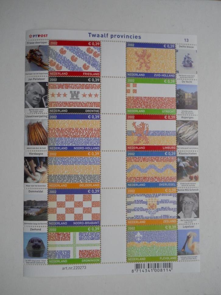 Nederland 2002 Nominaal Provincievlaggen Vel Nvph.V2065-2076, Postzegels en Munten, Postzegels | Nederland, Postfris, Na 1940