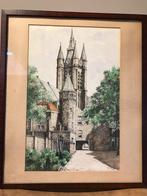 Tekening in kleur van Prinsenhof en Oude Kerk Delft, Antiek en Kunst, Ophalen of Verzenden