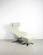 1x Leolux Caruzzo Fauteuil +Voetenbank Beige Stof – Zwart, Niet ingevuld, Niet ingevuld, 75 tot 100 cm, Ophalen of Verzenden