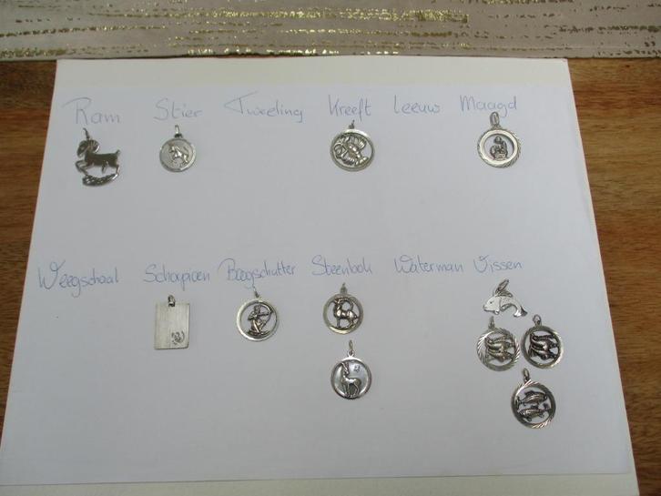 Zilver flinke sterrenbeeld hangers p.p.st € 9,- allen zilver, Sieraden, Tassen en Uiterlijk, Kettinghangers, Zo goed als nieuw