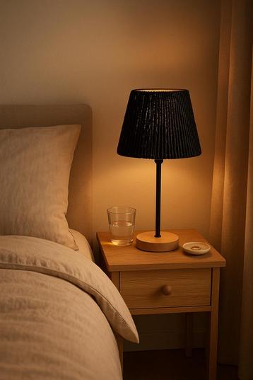 Home Accents Tafellamp - Hout & Zwart Touw - Nieuw beschikbaar voor biedingen