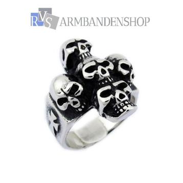 Rvs skull cross ring doodshoofd in RVS zilver bikers ring beschikbaar voor biedingen