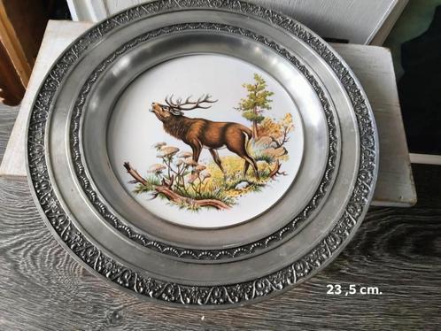 Tinnen Bord Hert - Vintage Decoratie, Antiek en Kunst, Antiek | Tin, Ophalen of Verzenden