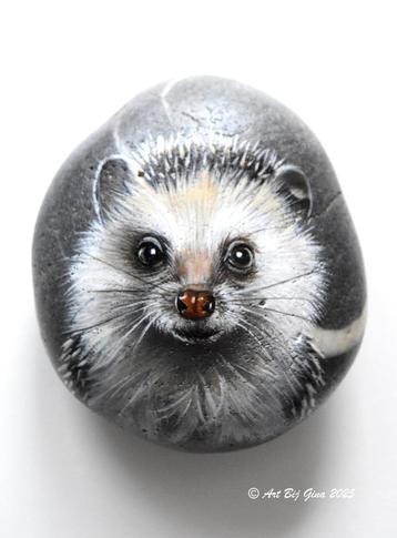 Spike...Schattig egeltje geschilderd op een riviersteen beschikbaar voor biedingen