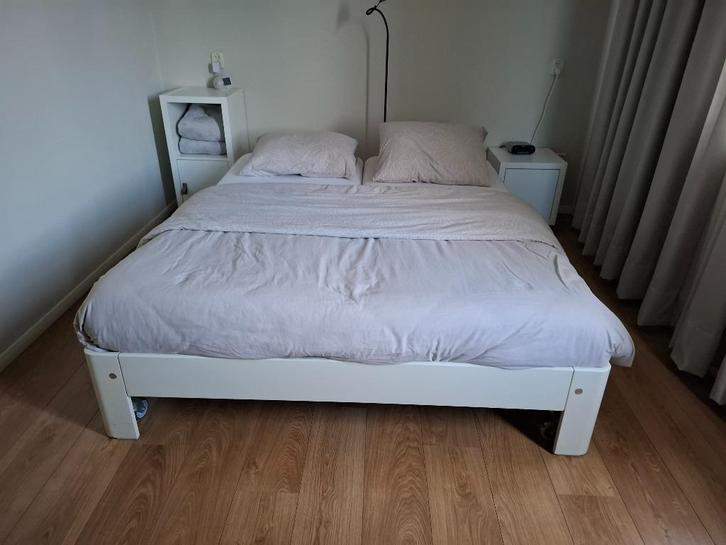 Auping auronde bed 160 x 200, Huis en Inrichting, Slaapkamer | Bedden, Zo goed als nieuw, Tweepersoons, 160 cm, 200 cm, Hout, Wit