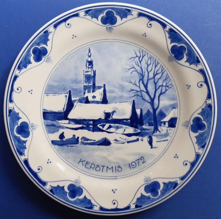 Kerstmis 1972 Porceleyne Fles 25cm Grote Kerk Edam (3), Antiek en Kunst, Antiek | Wandborden en Tegels, Verzenden