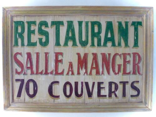 Handgeschilderd groot houten bord / Restaurant / Frankrijk, Verzamelen, Merken en Reclamevoorwerpen, Zo goed als nieuw, Reclamebord