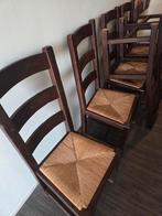 6 Rustieke Eiken Stoelen met Riet Zitting, Huis en Inrichting, Stoelen, Riet of Rotan, Gebruikt, Bruin, Rustiek