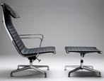 Eames Lounge Aluminium + hocker - leer - EA124 + EA125, Ophalen, Zwart, Zo goed als nieuw, Metaal