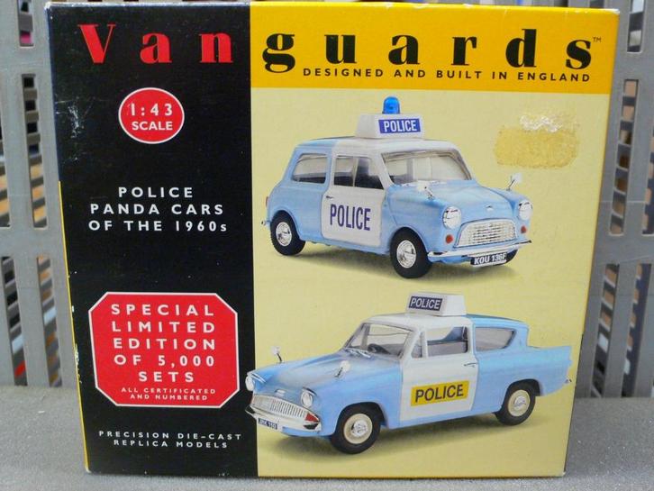 mini/ford anglia panda policecars - vanguards  1/43, Hobby en Vrije tijd, Modelauto's | 1:43, Nieuw, Auto, Vanguards, Verzenden