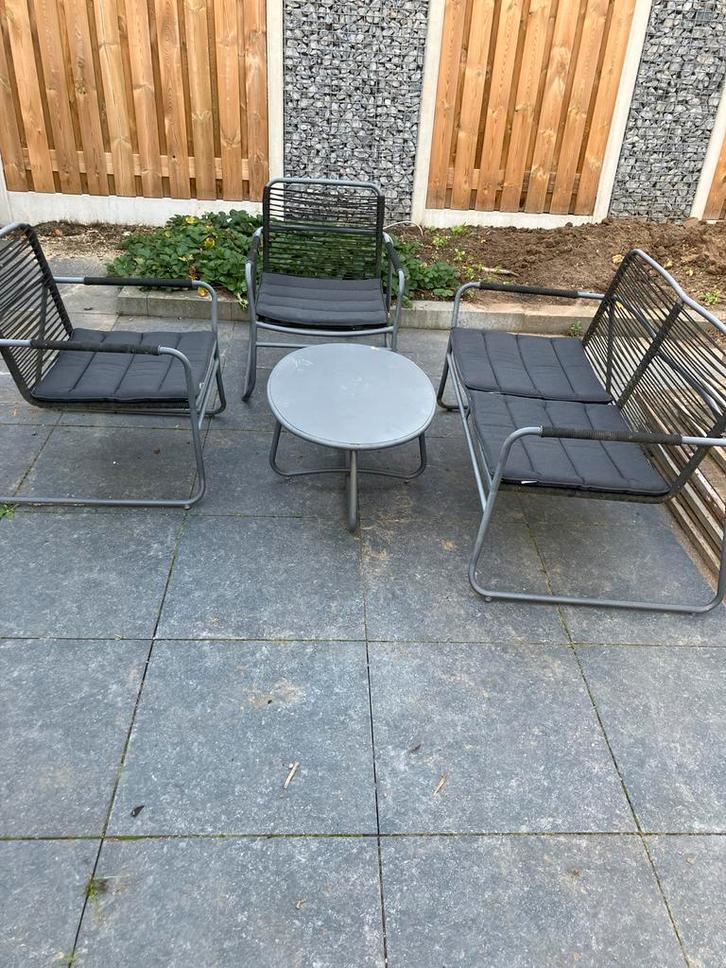 Zwarte Intratuin Loungeset met Kussens, Tuin en Terras, Tuinsets en Loungesets, Zo goed als nieuw, Loungeset, Kunststof, 4 zitplaatsen