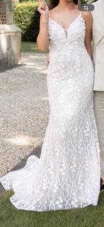 Prachtige trouwjurk met bloemen applicaties, Ophalen of Verzenden, Zo goed als nieuw, Wit, Trouwjurk