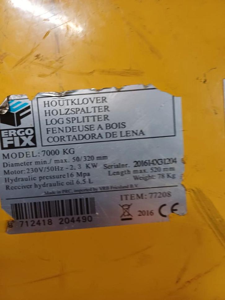 Ergo Fix Houtklover - 7000 KG, Tuin en Terras, Kloofmachines, Gebruikt, Liggend, Elektrisch, Ophalen