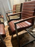 6 industriële Goossens leren stoelen, Huis en Inrichting, Bruin, Ophalen of Verzenden, Zo goed als nieuw, Metaal