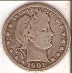 USA, ¼ dollar, 1901, zilver (Berber Quarter), Postzegels en Munten, Munten | Amerika, Zilver, Ophalen of Verzenden, Losse munt