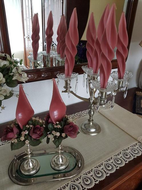 Te koop prachtige kandelaar met kaarsen & kristal schaaltjes, Huis en Inrichting, Woonaccessoires | Kandelaars en Kaarsen, 25 tot 50 cm