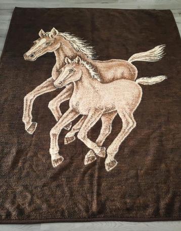 Vintage Deken met Paarden - Biederlack Velours beschikbaar voor biedingen