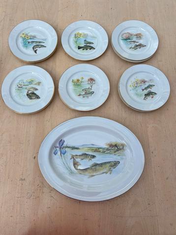 Vissen servies Limoges met goudrandje beschikbaar voor biedingen