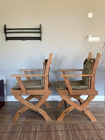 Vintage set brutalist eikenhout fauteuils h96cm beschikbaar voor biedingen