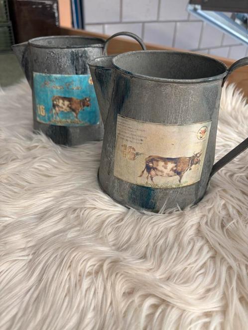 Zinken Kannetjes met Koeienprint - Woondecoratie Landeli, Antiek en Kunst, Antiek | Woonaccessoires, Ophalen of Verzenden