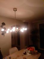 Moderne hanglamp mat zilver met witte kelkjes is dimbaar, Ophalen, 50 tot 75 cm, Nieuw, Glas