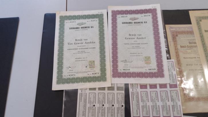 Gevraagd: Aandelen Surinaamse Brouwerij N.V., Paramaribo, Postzegels en Munten, Aandelen en Waardepapieren, Aandeel, 1970 tot heden