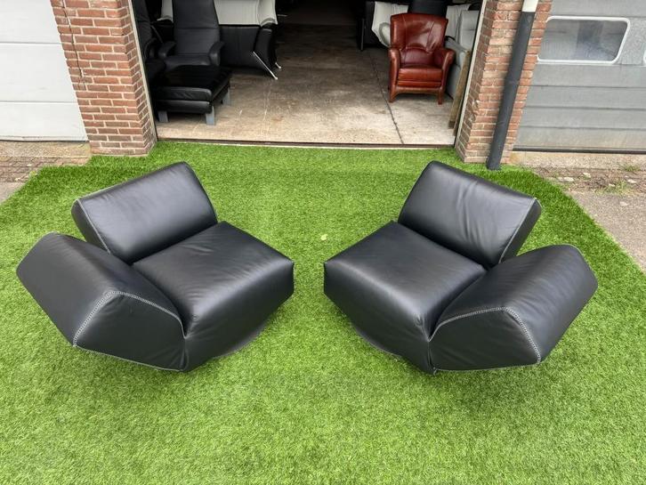 Leolux Rising Dunes fauteuils zwart design relax stoelen, Huis en Inrichting, Stoelen, Zo goed als nieuw, Twee, Hout, Leer, Metaal