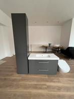 Badkamermeubel met wastafel en kast - Grijs hoogglans, Huis en Inrichting, Badkamer | Badkamermeubels, Ophalen, 50 tot 100 cm