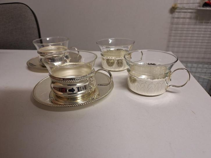theeglazen in verzilverde houder, Antiek en Kunst, Antiek | Goud en Zilver, Zilver, Ophalen of Verzenden