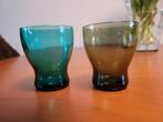 2x glaasje glas borrelglas Finland Fins blauw Suomi, Overige typen, Ophalen of Verzenden, Zo goed als nieuw
