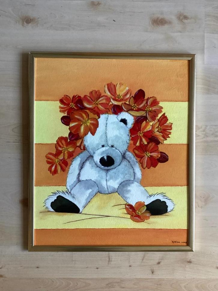 Schilderij, handgemaakt, olieverf, groot, beer, bloem, Antiek en Kunst, Kunst | Schilderijen | Klassiek, Ophalen