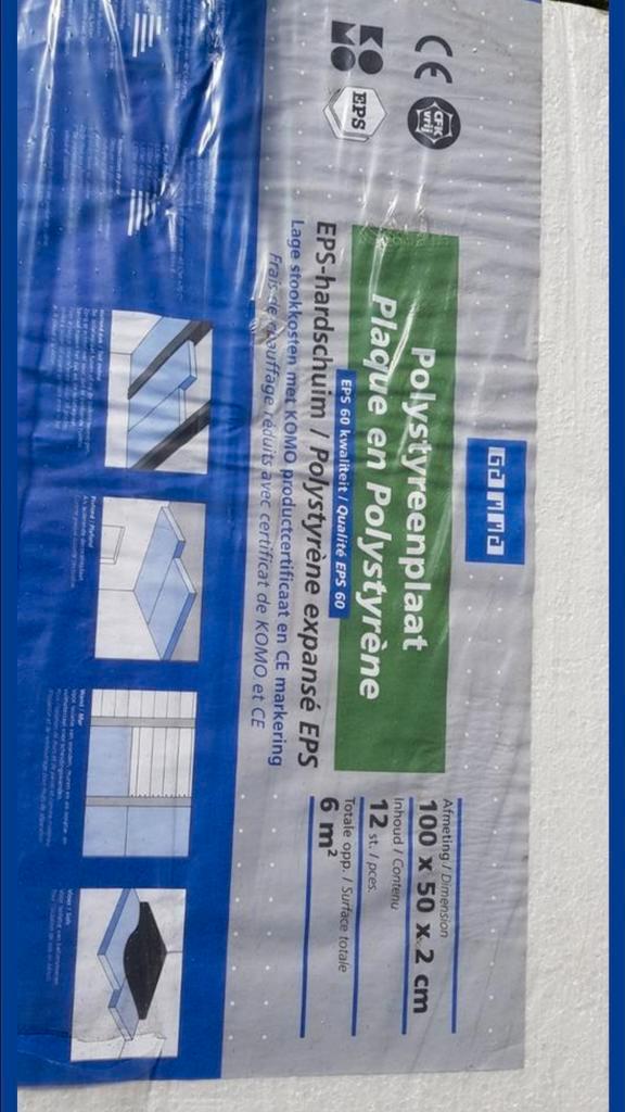 Polystyreen Platen - 6m², Doe-het-zelf en Verbouw, Isolatie en Afdichting, Zo goed als nieuw, Vloerisolatie, Muurisolatie, Dakisolatie