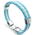 Blauwe witte leren armband (mannen vrouwen lederen leer), Verzenden, Nieuw, Blauw, Leer