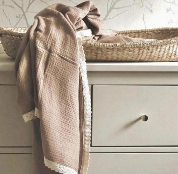 Baby hydrofiel swaddle met kant - mokka - bruin - groot, Kinderen en Baby's, Babywiegjes en Ledikanten, Nieuw, Overige typen, Ophalen of Verzenden