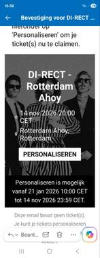 2 tickets Di-rect Ahoy 14 nov, 1e rang, Twee personen, November