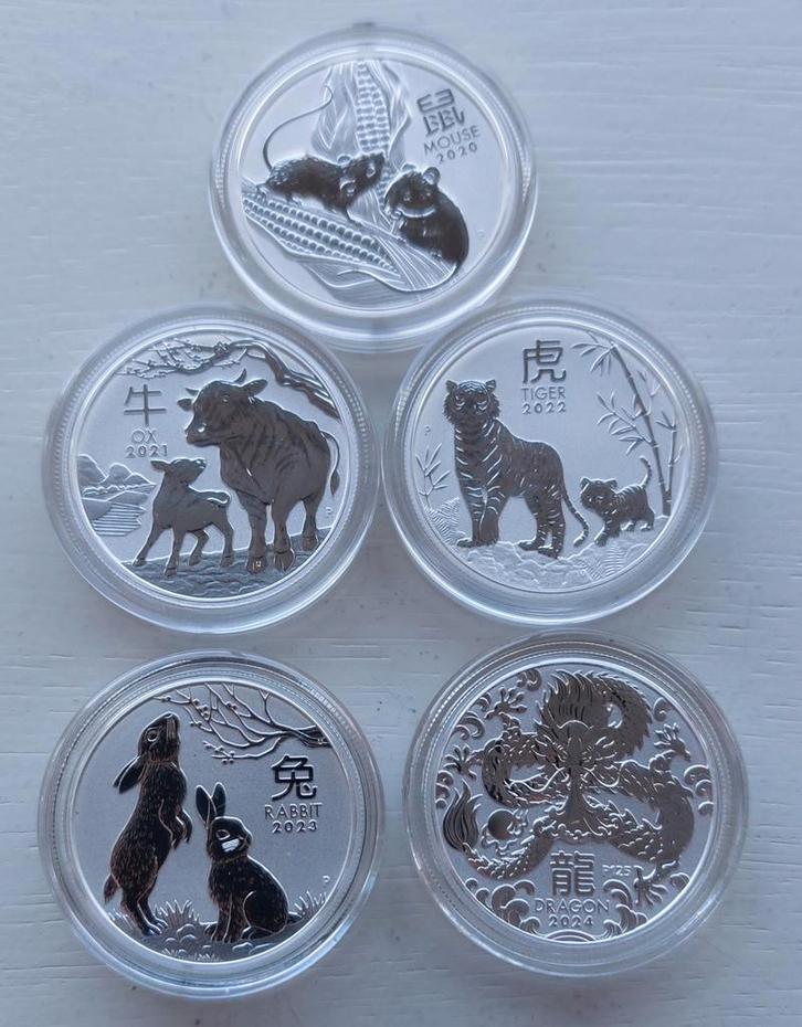 Zilveren 1/2 oz Lunar 3 munten, Postzegels en Munten, Munten | Oceanië, Losse munt, Zilver, Ophalen of Verzenden