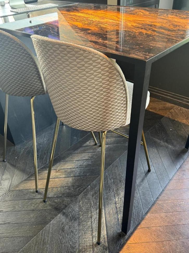 4 design barstoelen  | DMF interiors - teun, Huis en Inrichting, Barkrukken, Gebruikt, 2 krukken, Ophalen